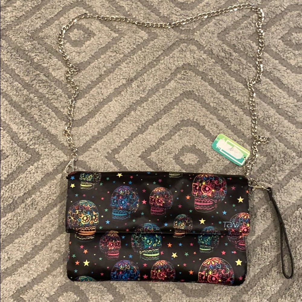 NWT Lim. Ed. Tawi Multi Skull Satin Crossbody Purse,  Made In Mexico